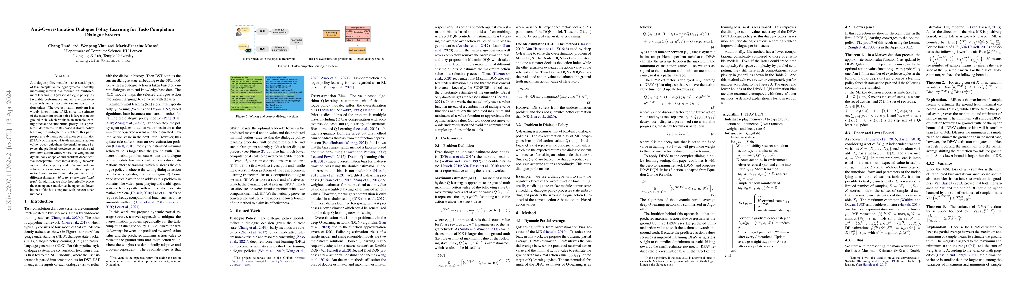 Thumbnail for Anti-Overestimation Dialogue Policy Learning for Task-Completion
  Dialogue System