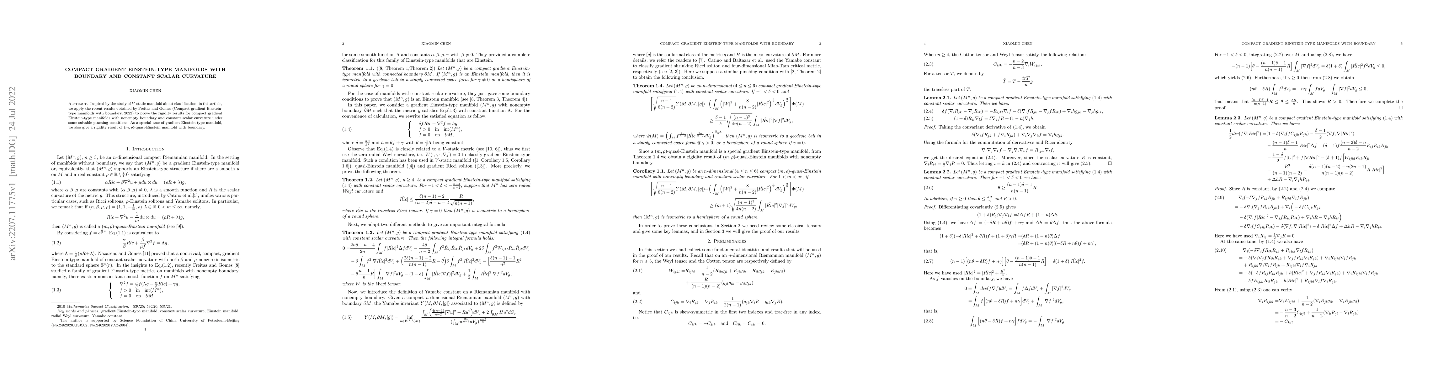 Thumbnail for Compact gradient Einstein-type manifolds with boundary and constant
  scalar curvature