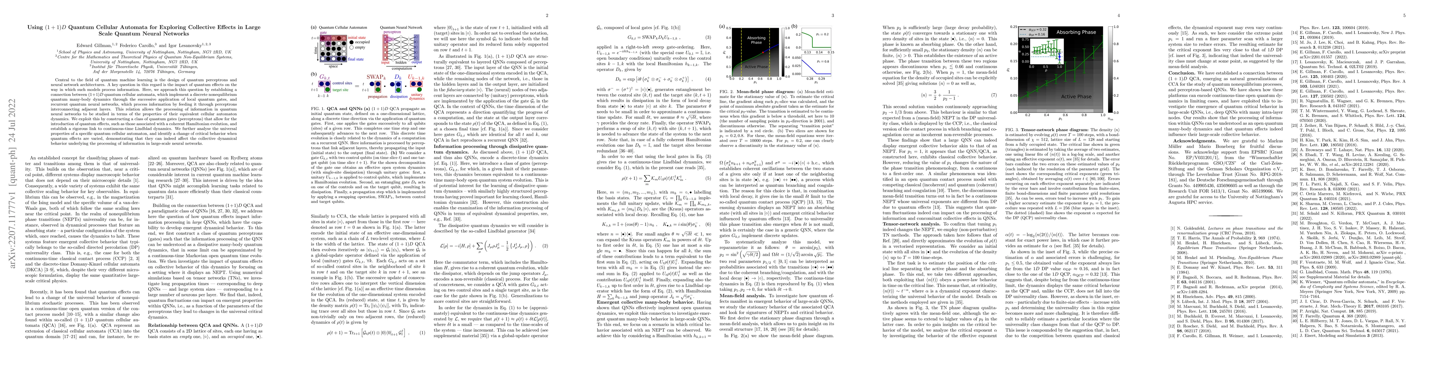 Thumbnail for Using (1 + 1)D Quantum Cellular Automata for Exploring Collective
  Effects in Large Scale Quantum Neural Networks