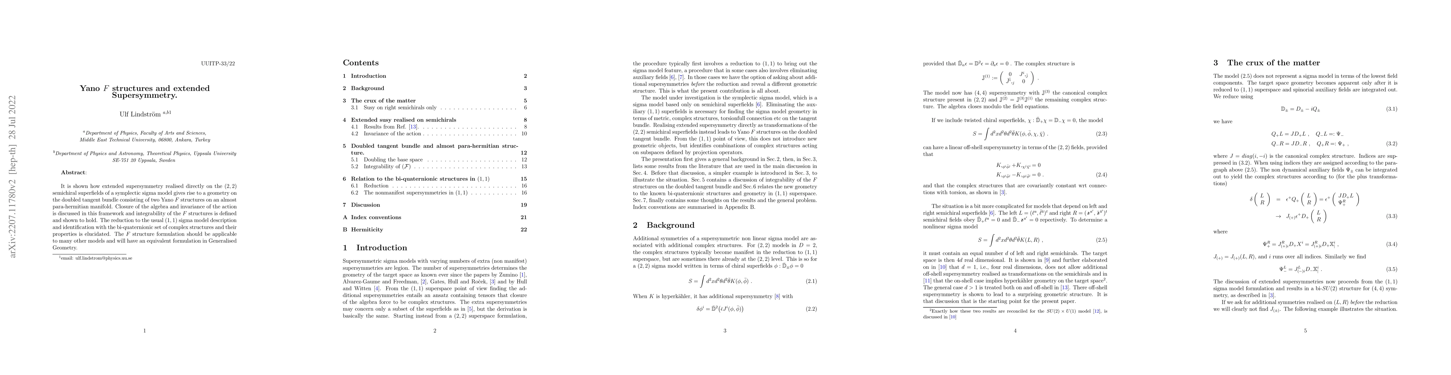 Thumbnail for Yano F structures and extended Supersymmetry