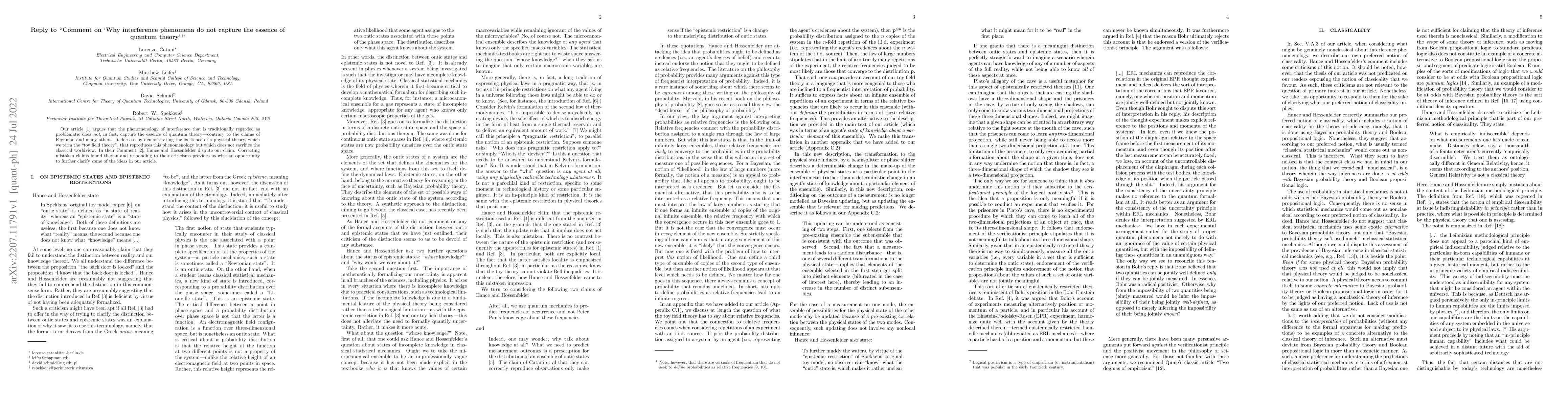 Thumbnail for Reply to "Comment on 'Why interference phenomena do not capture the
  essence of quantum theory' "