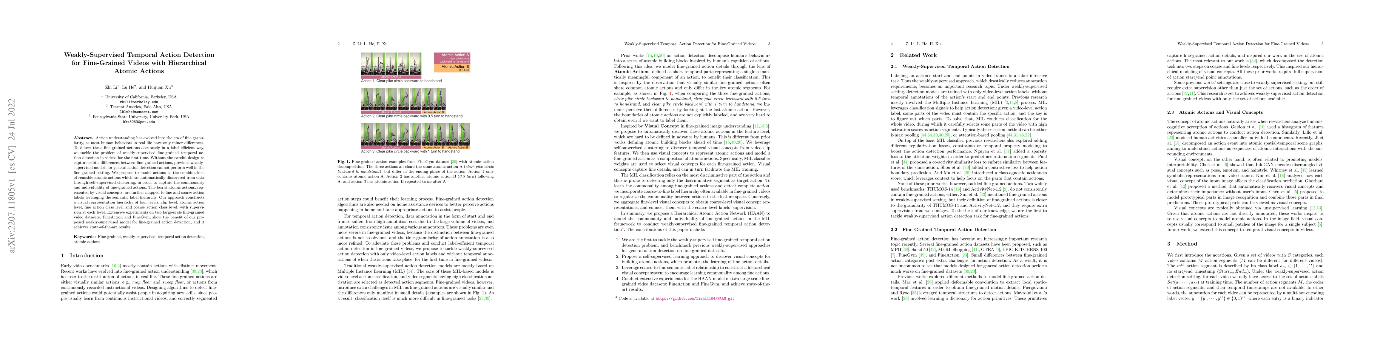 Thumbnail for Weakly-Supervised Temporal Action Detection for Fine-Grained Videos with
  Hierarchical Atomic Actions