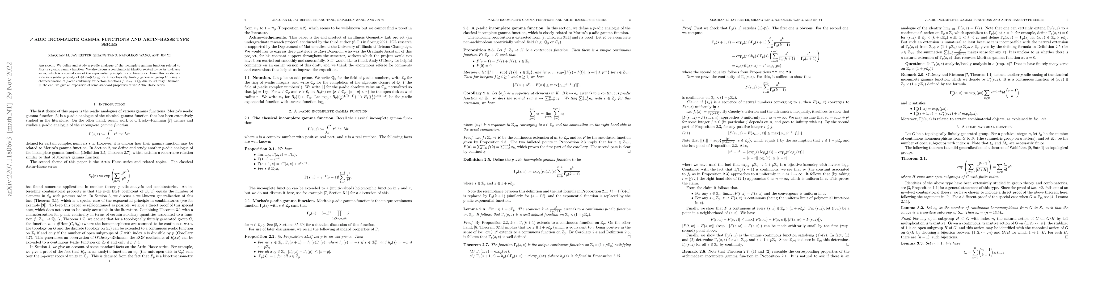 Thumbnail for P-adic incomplete gamma functions and Artin-Hasse-type series