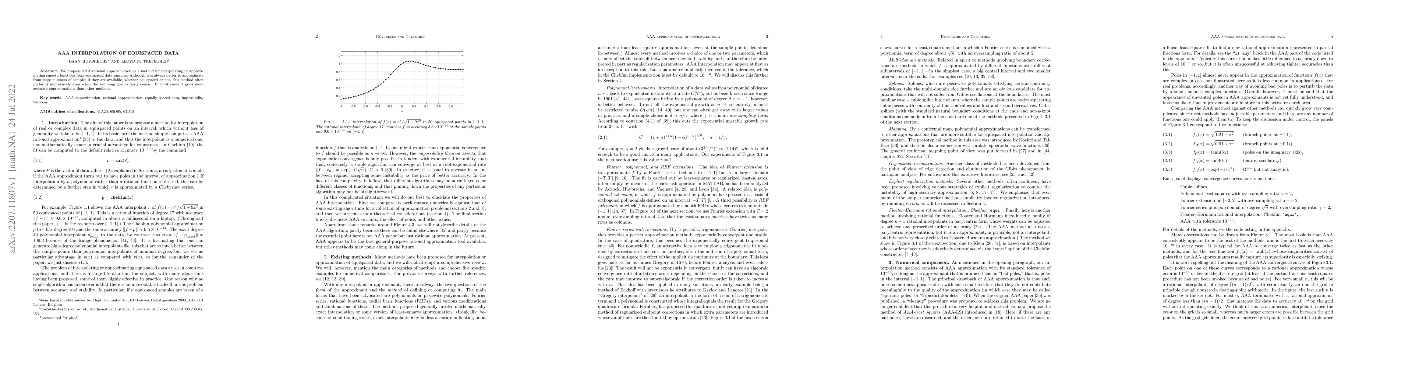 Thumbnail for AAA interpolation of equispaced data