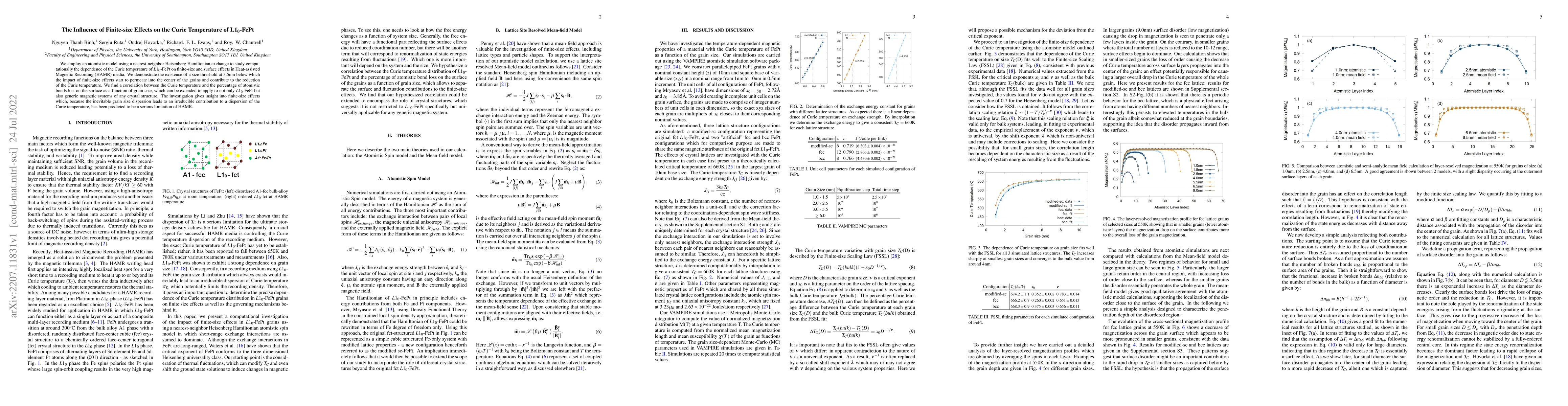 Thumbnail for Influence of the Finite-size Effects on the Curie Temperature of
  L10-FePt