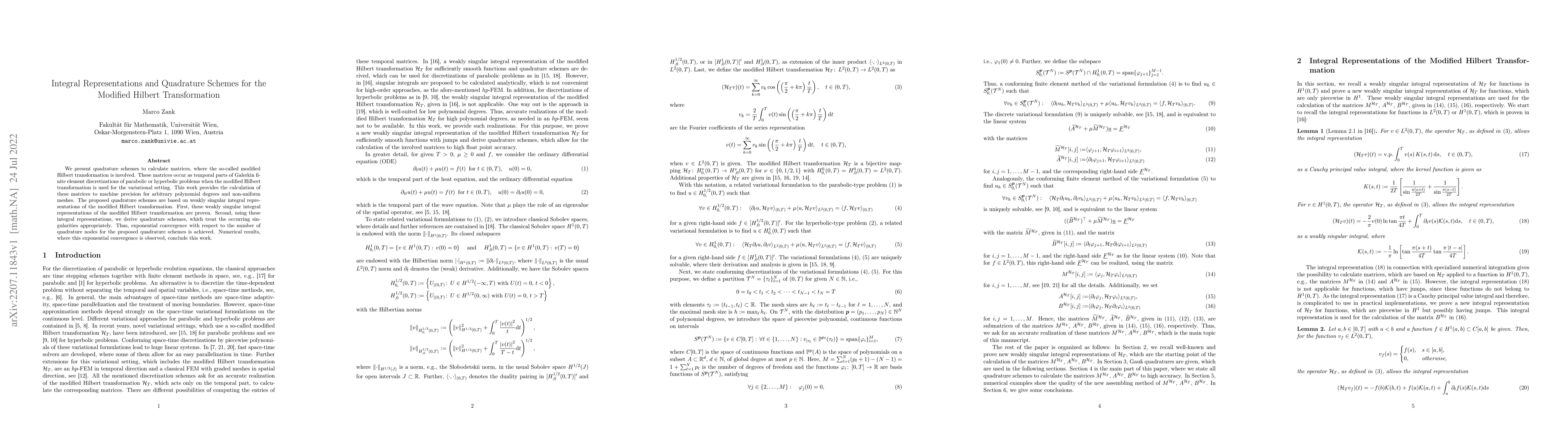 Thumbnail for Integral Representations and Quadrature Schemes for the Modified Hilbert
  Transformation