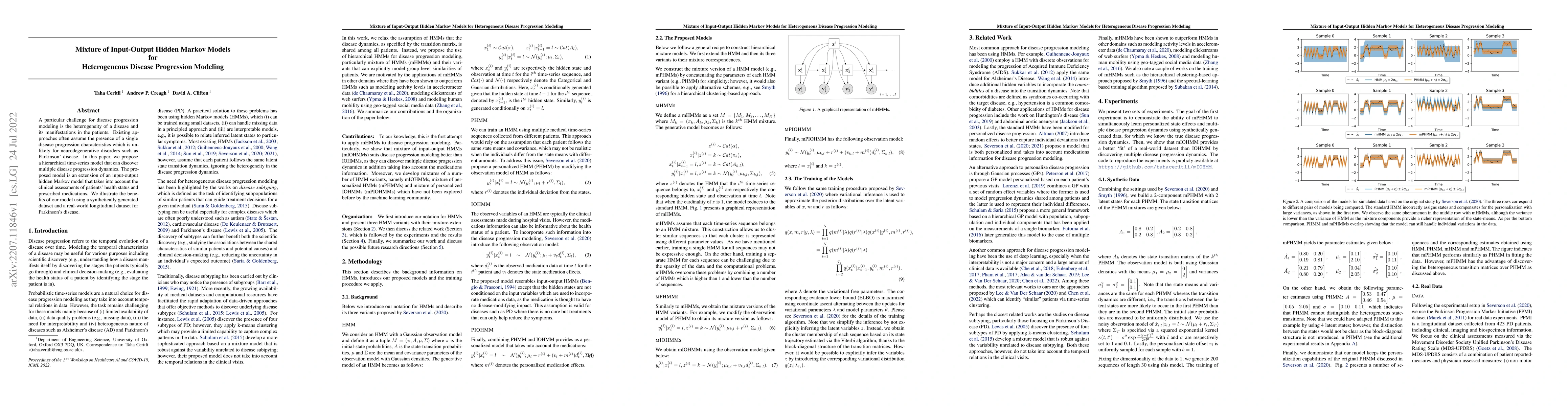 Thumbnail for Mixture of Input-Output Hidden Markov Models for Heterogeneous Disease
  Progression Modeling
