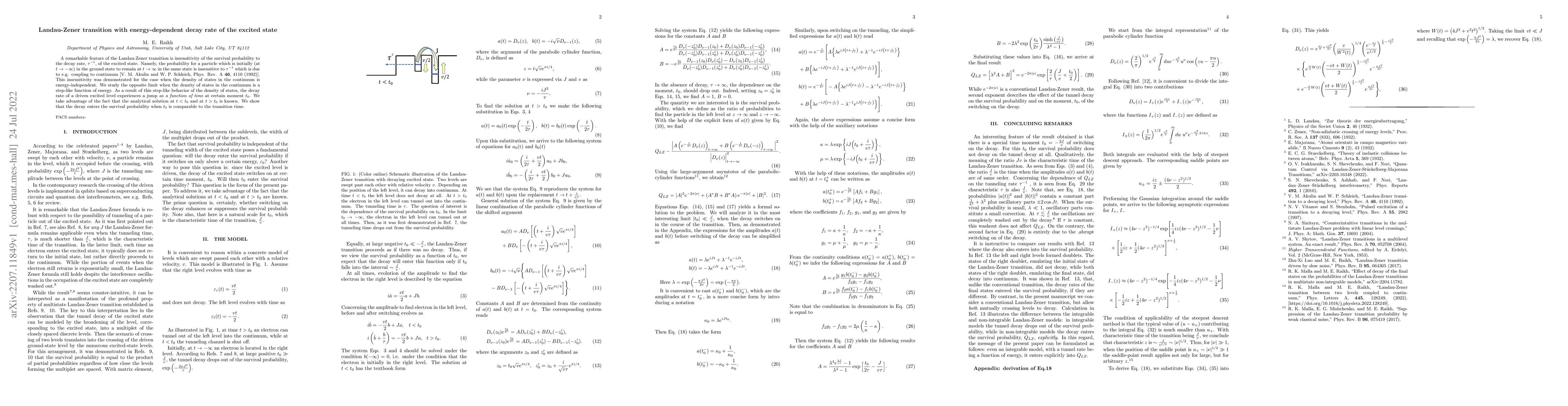 Thumbnail for Landau-Zener transition with energy-dependent decay rate of the excited
  state