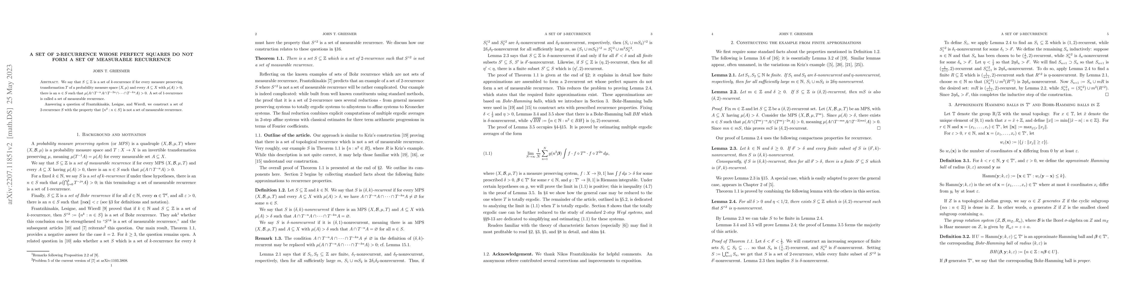 Thumbnail for A set of 2-recurrence whose perfect squares do not form a set of
  measurable recurrence