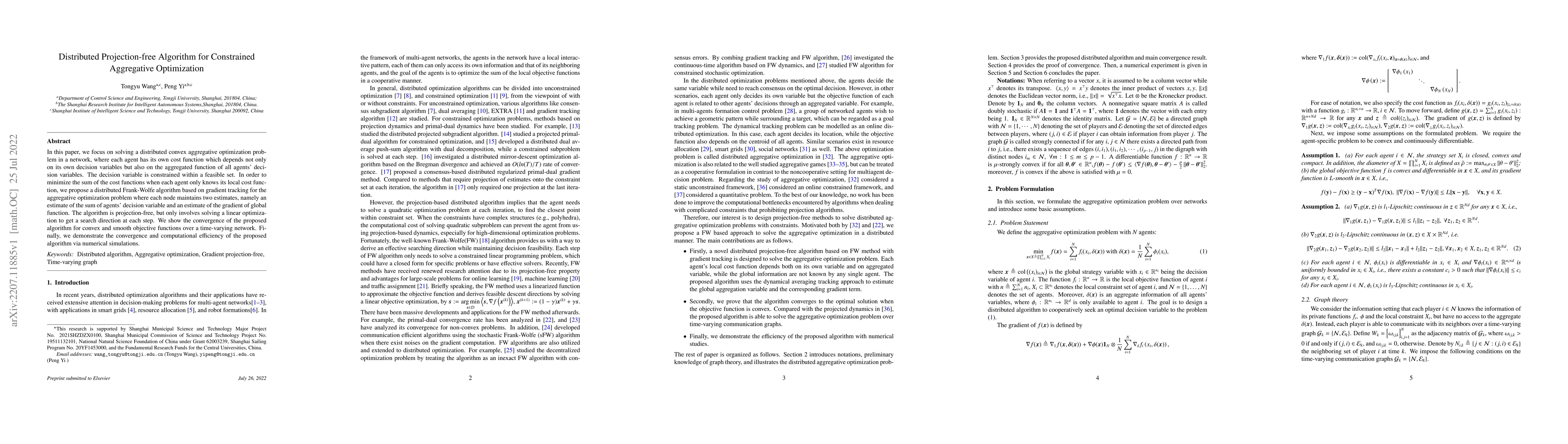 Thumbnail for Distributed Projection-free Algorithm for Constrained Aggregative
  Optimization
