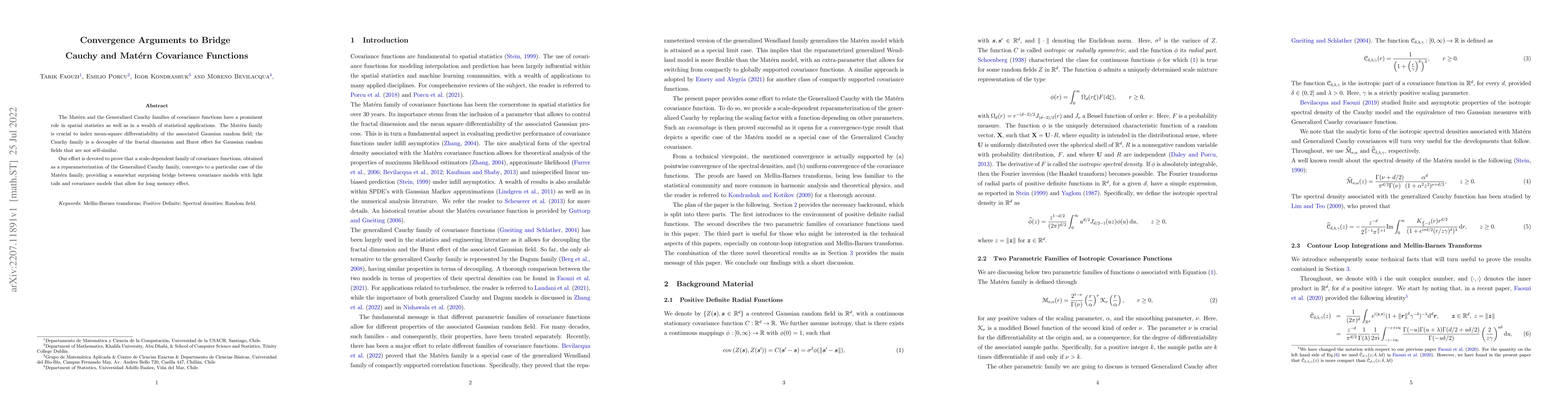 Thumbnail for Convergence Arguments to Bridge Cauchy and Mat\'ern Covariance Functions