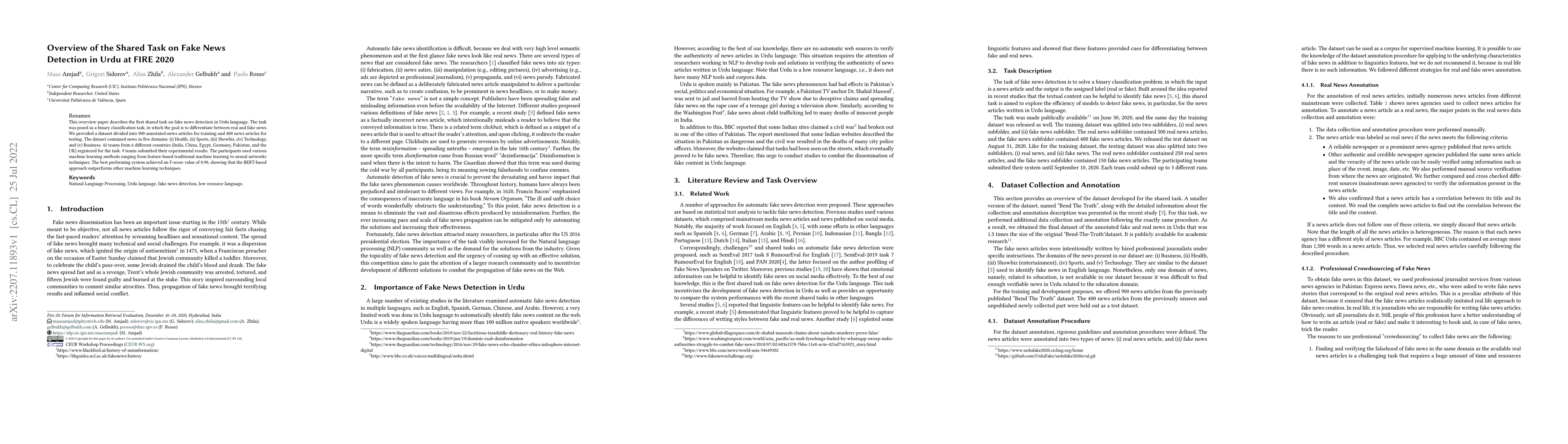 Thumbnail for Overview of the Shared Task on Fake News Detection in Urdu at FIRE 2020