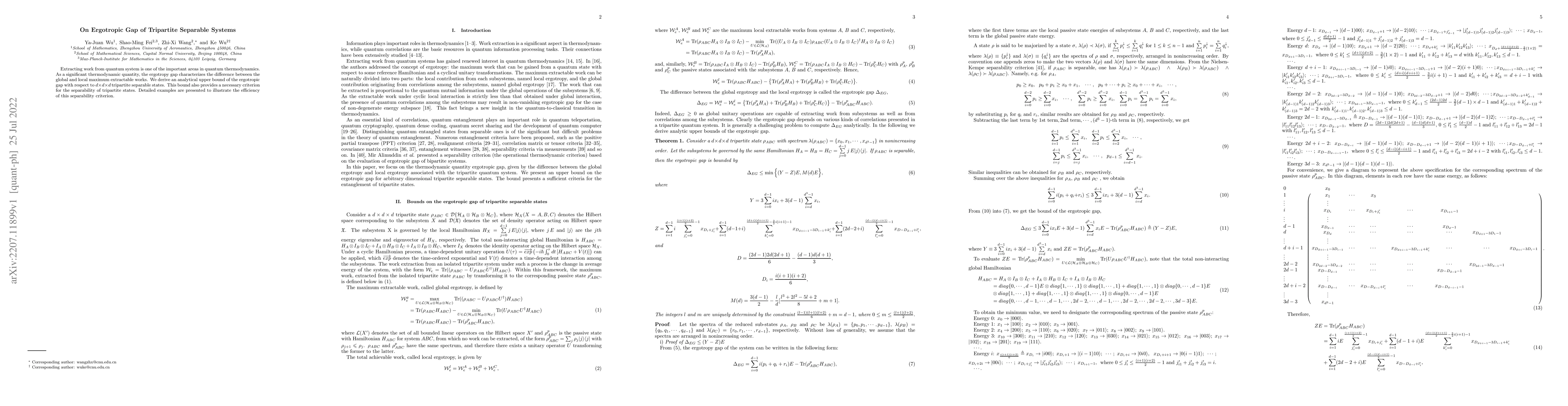 Thumbnail for On Ergotropic Gap of Tripartite Separable Systems