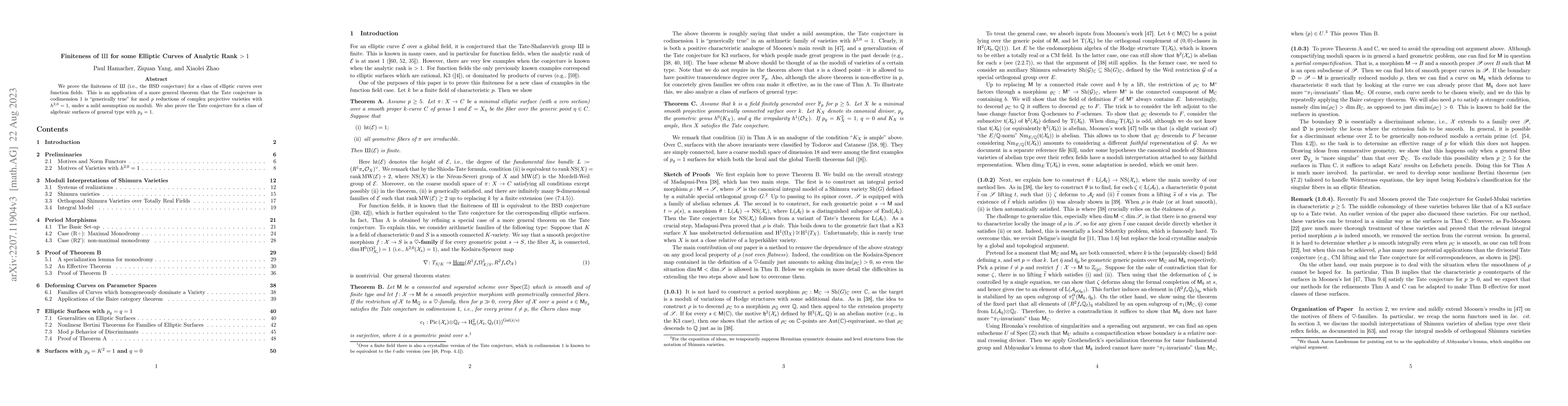 Thumbnail for Finiteness of the Tate-Shafarevich Group for some Elliptic Curves of
  Analytic Rank $> 1$