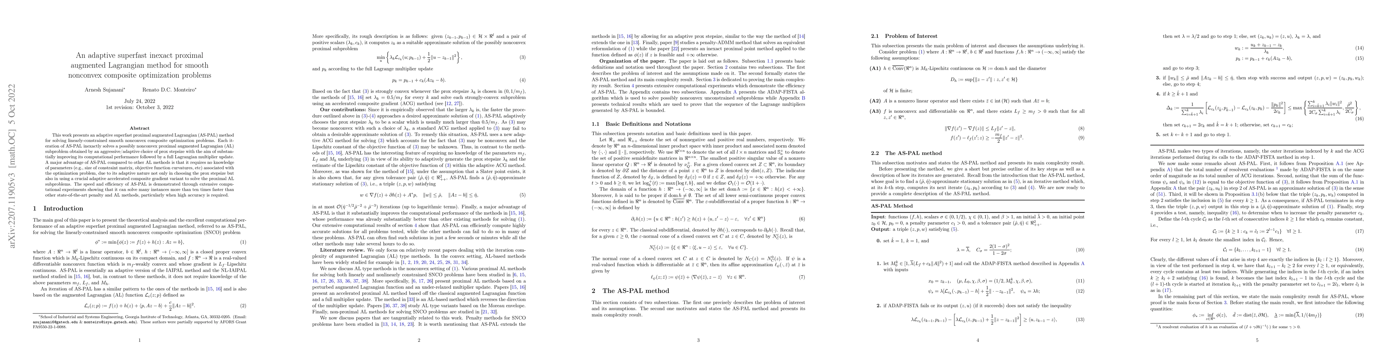 Thumbnail for An adaptive superfast inexact proximal augmented Lagrangian method for
  smooth nonconvex composite optimization problems