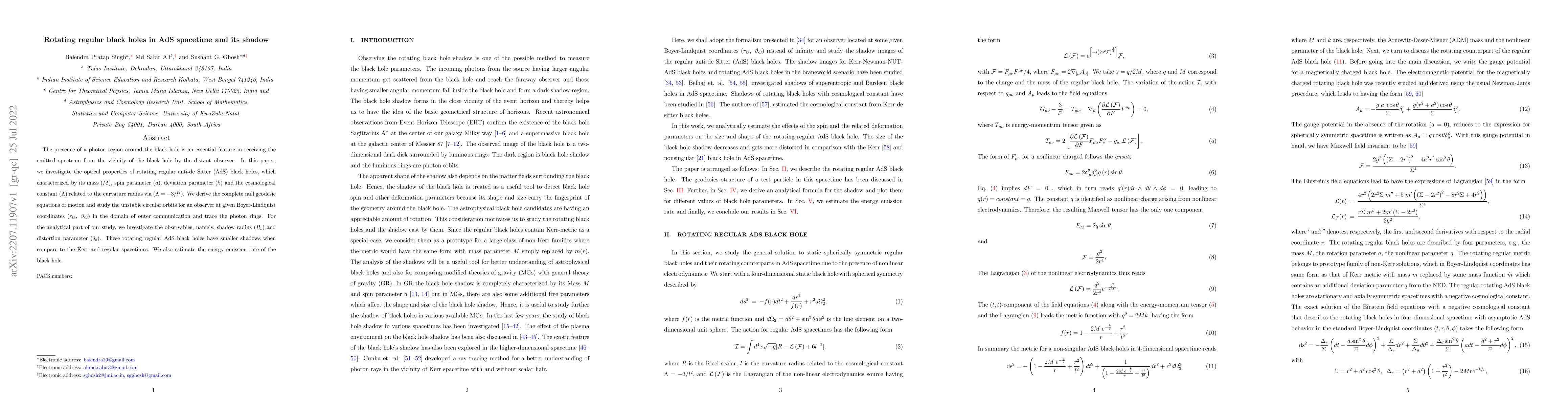 Thumbnail for Rotating regular black holes in AdS spacetime and its shadow