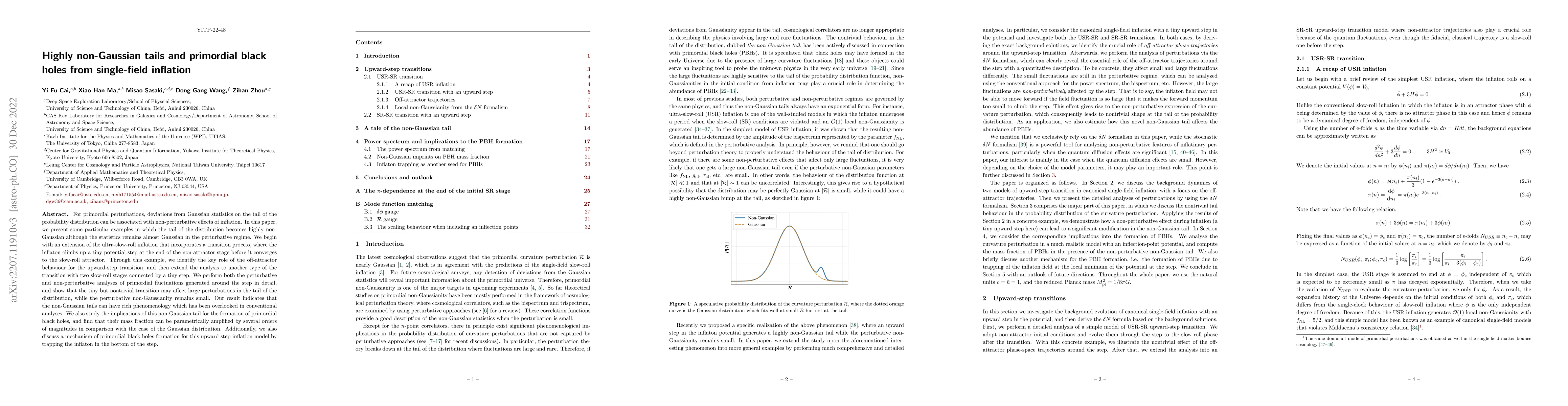 Thumbnail for Highly non-Gaussian tails and primordial black holes from single-field
  inflation