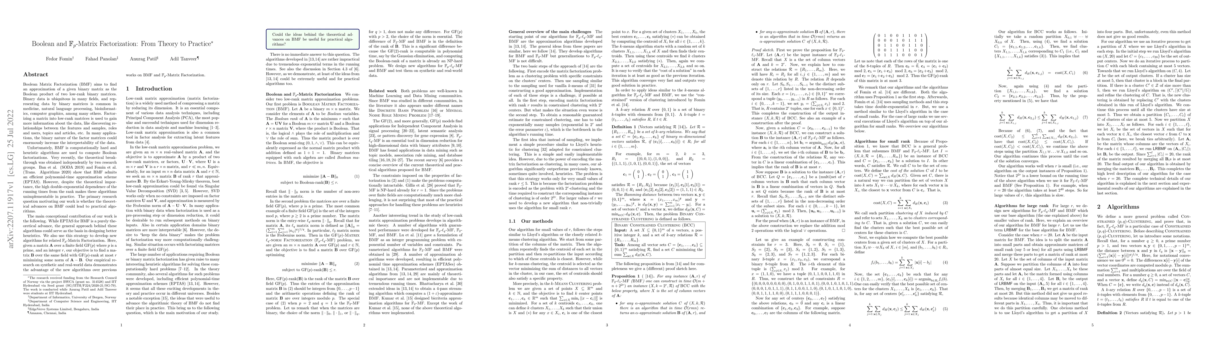 Thumbnail for Boolean and $\mathbb{F}_p$-Matrix Factorization: From Theory to Practice