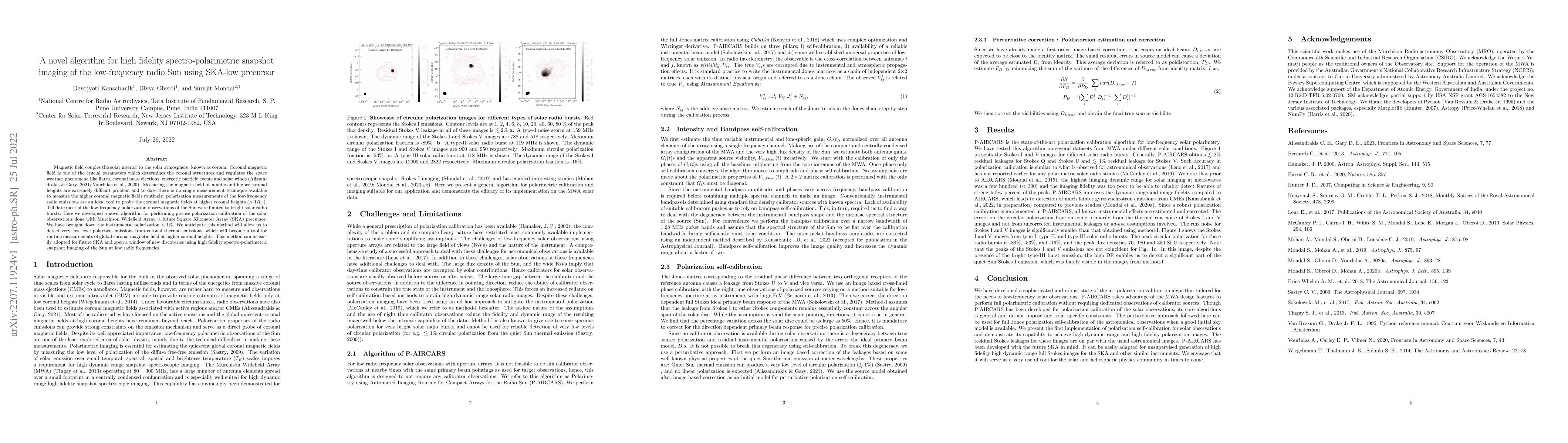 Thumbnail for A novel algorithm for high fidelity spectro-polarimetric snapshot
  imaging of the low-frequency radio Sun using SKA-low precursor