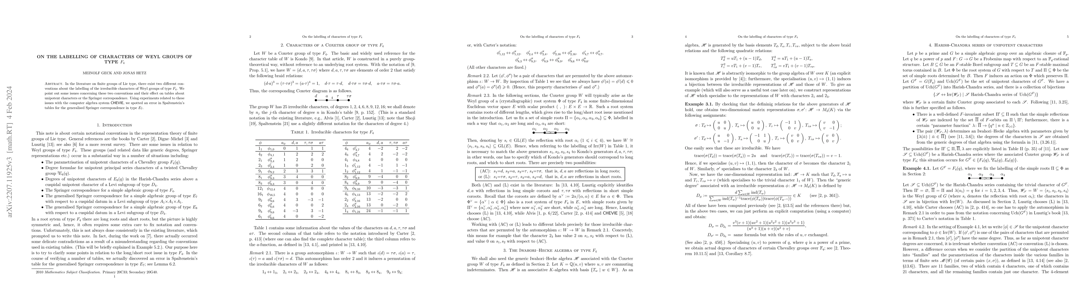 Thumbnail for On the labelling of characters of Weyl groups of type $F_4$