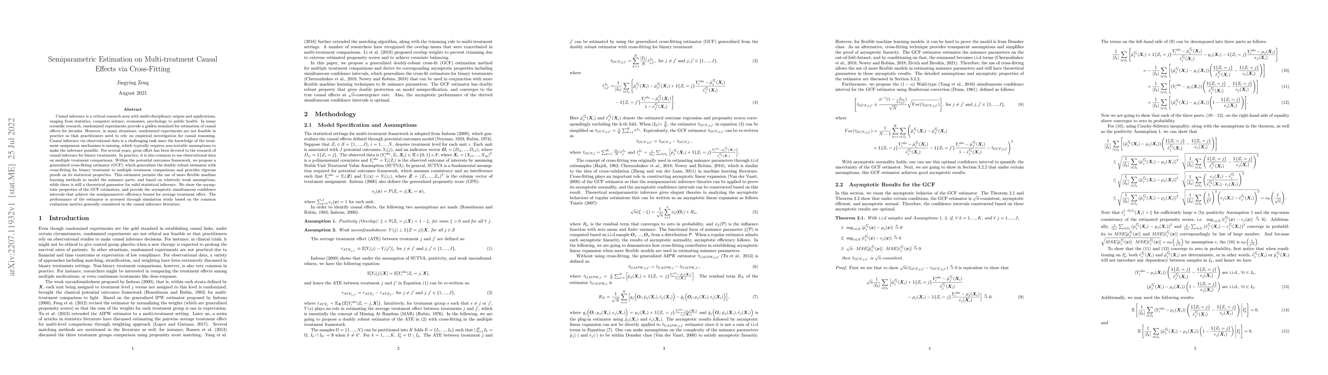 Thumbnail for Semiparametric Estimation on Multi-treatment Causal Effects via
  Cross-Fitting