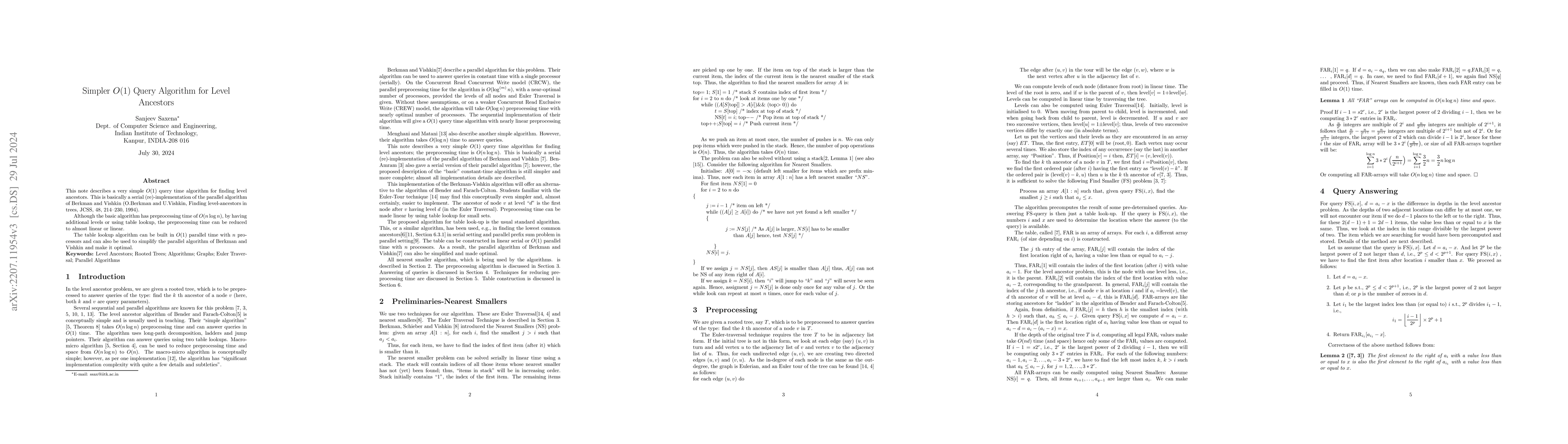 Thumbnail for Simpler O(1) Query Algorithm for Level Ancestors