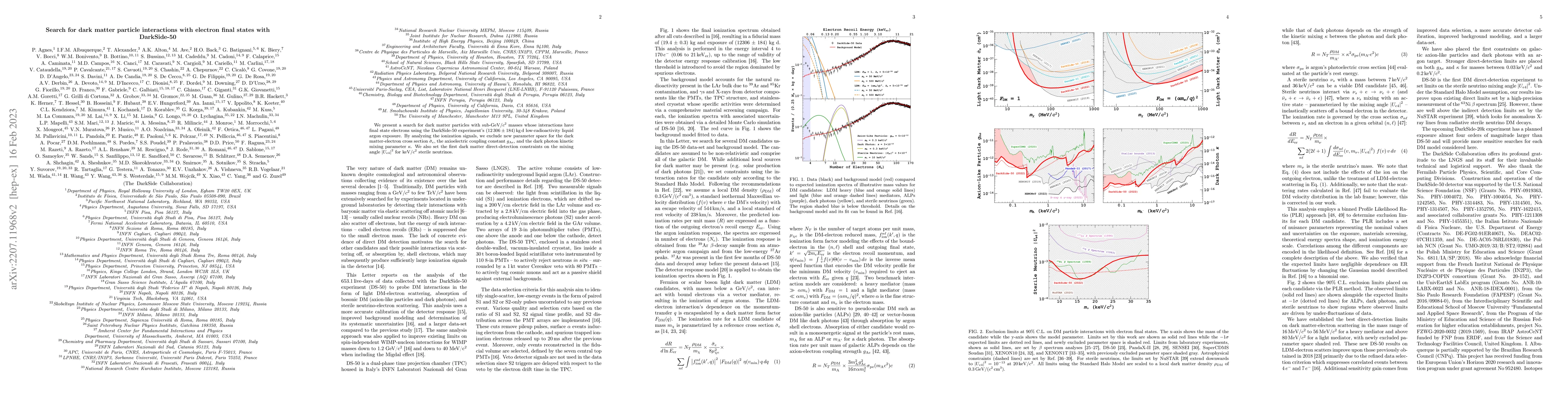 Thumbnail for Search for dark matter particle interactions with electron final states
  with DarkSide-50