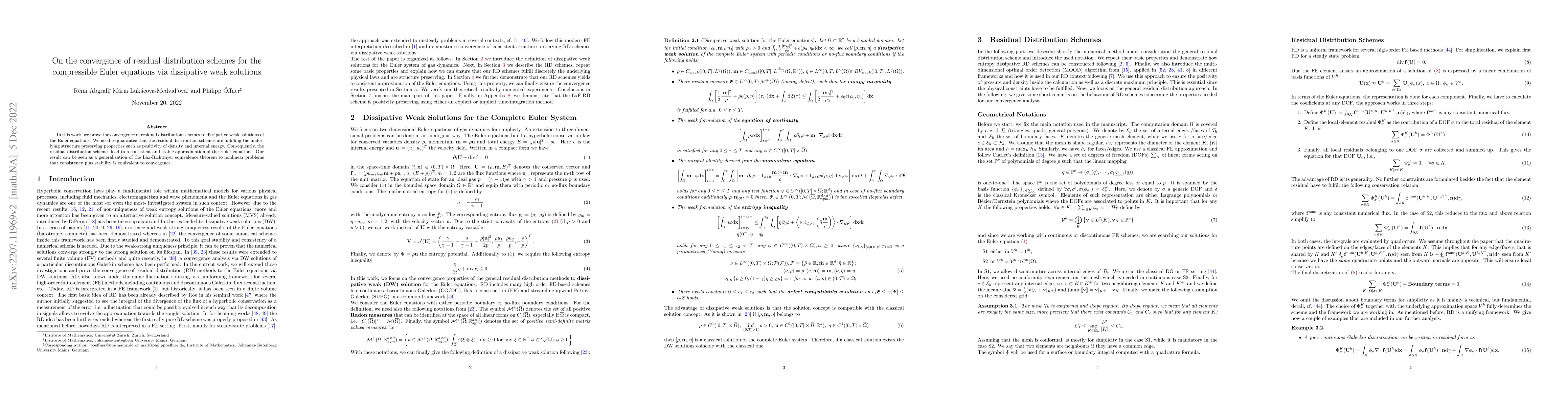 Thumbnail for On the convergence of residual distribution schemes for the compressible
  Euler equations via dissipative weak solutions