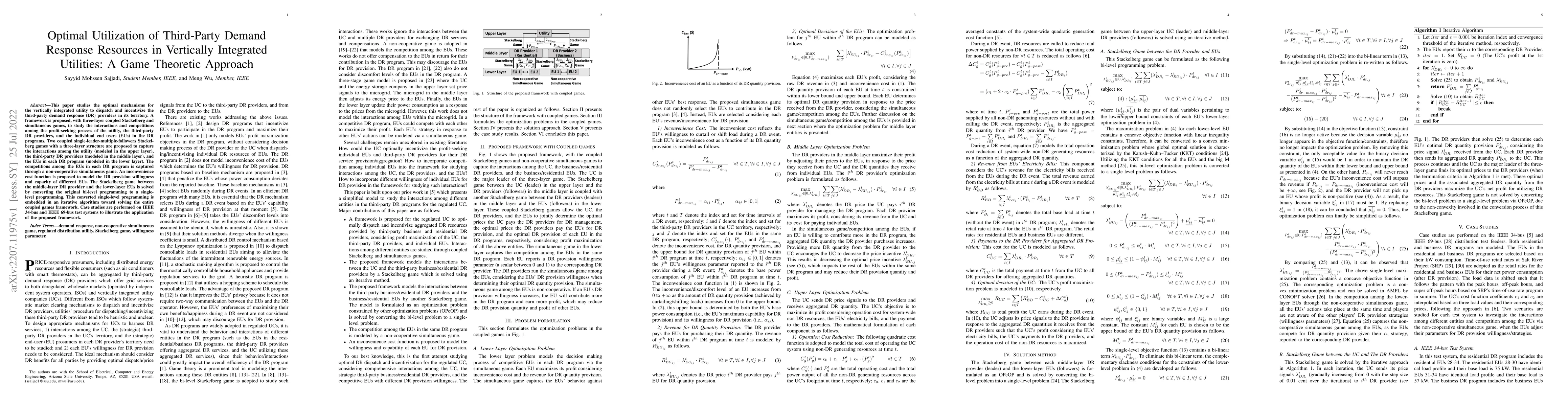 Thumbnail for Optimal Utilization of Third-Party Demand Response Resources in
  Vertically Integrated Utilities: A Game Theoretic Approach