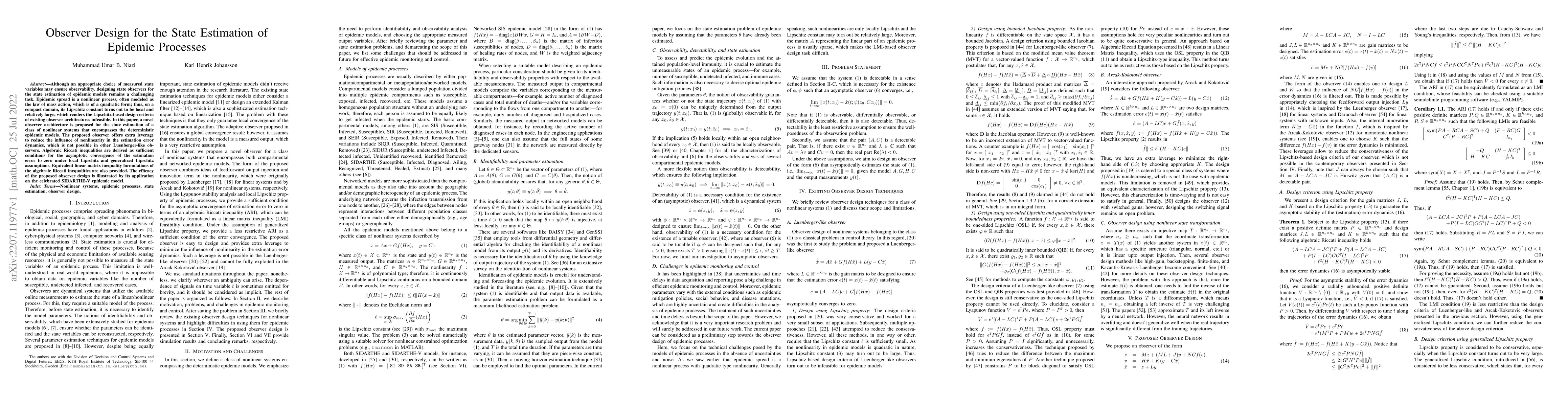 Thumbnail for Observer Design for the State Estimation of Epidemic Processes
