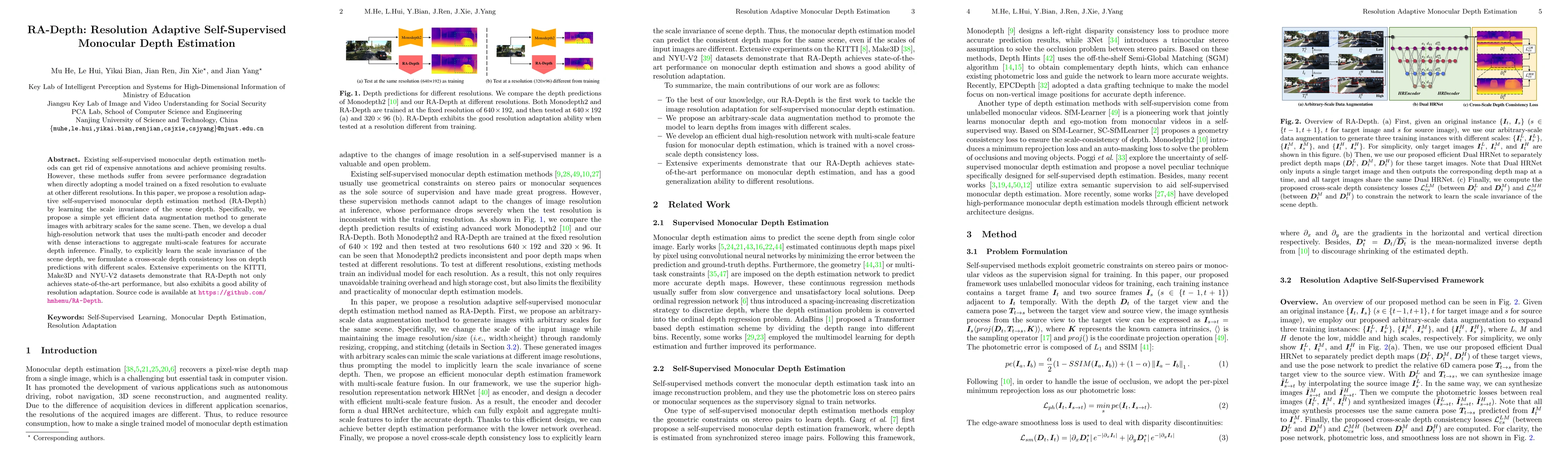 Thumbnail for RA-Depth: Resolution Adaptive Self-Supervised Monocular Depth Estimation