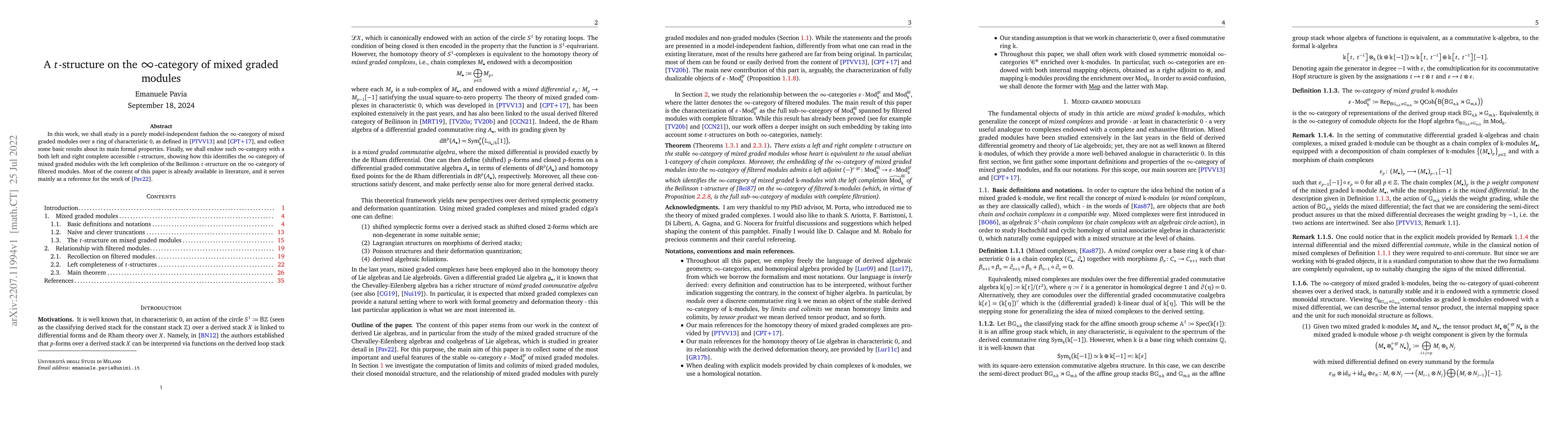 Thumbnail for A $t$-structure on the $\infty$-category of mixed graded modules