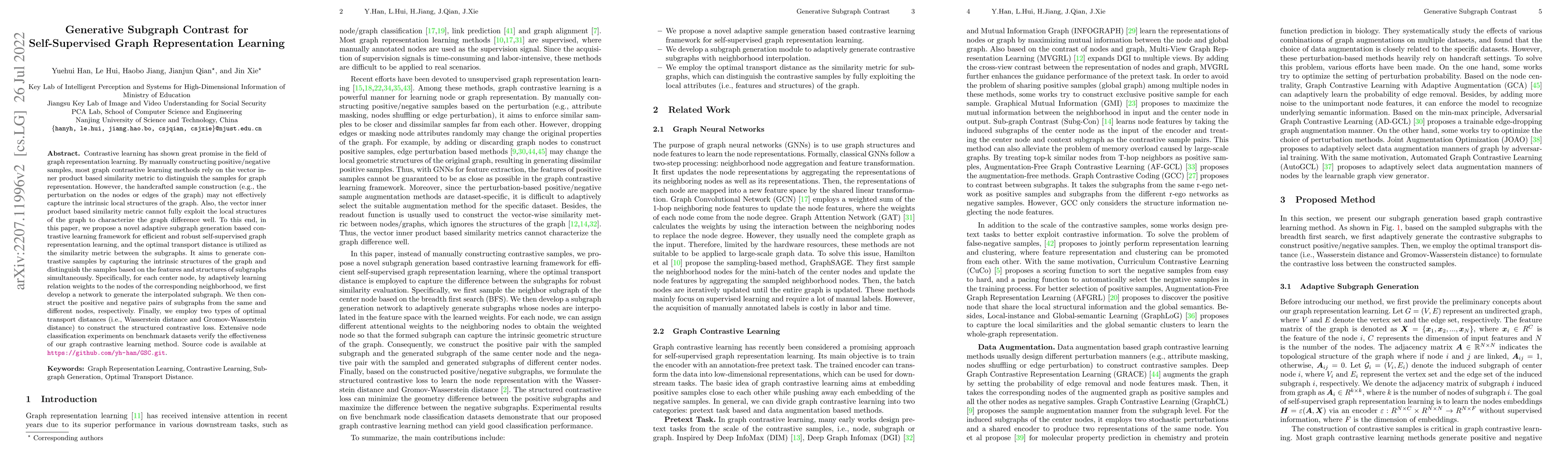 Thumbnail for Generative Subgraph Contrast for Self-Supervised Graph Representation
  Learning