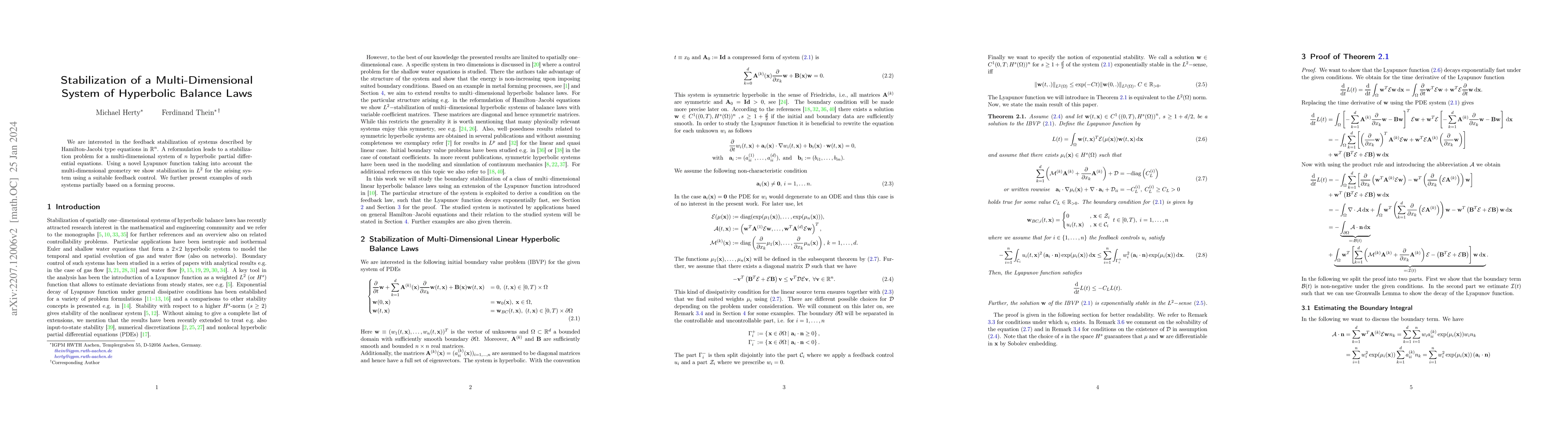 Thumbnail for Stabilization of a Multi-Dimensional System of Hyperbolic Balance Laws