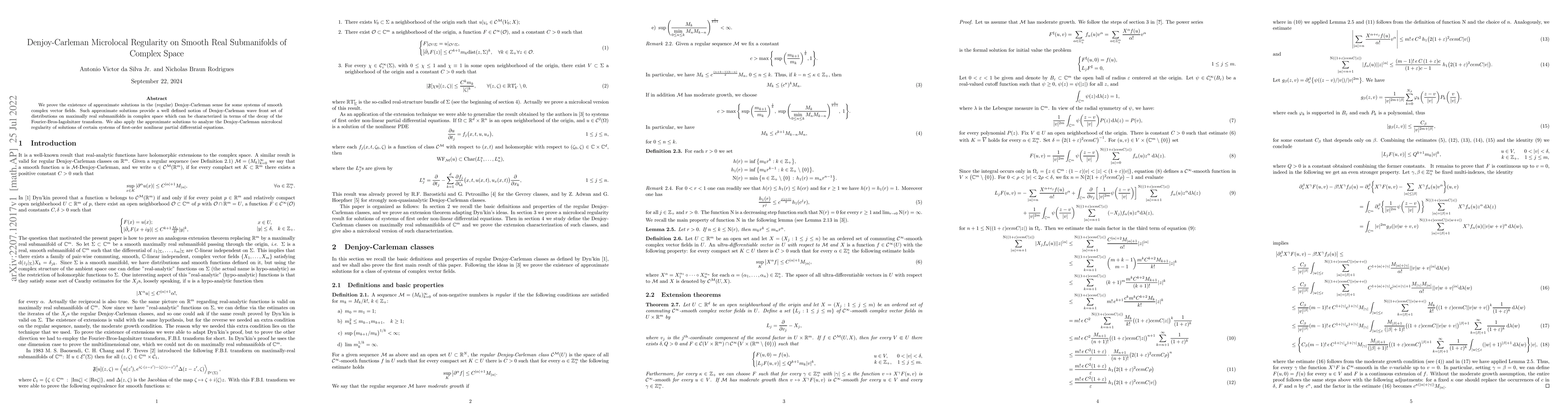 Thumbnail for Denjoy-Carleman Microlocal Regularity on Smooth Real Submanifolds of
  Complex Space
