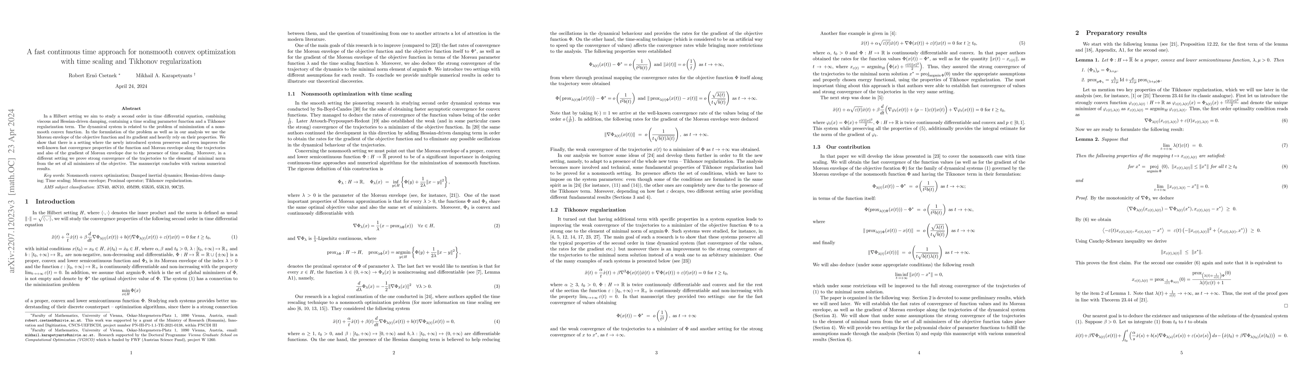 Thumbnail for A fast continuous time approach for non-smooth convex optimization with
  time scaling and Tikhonov regularization