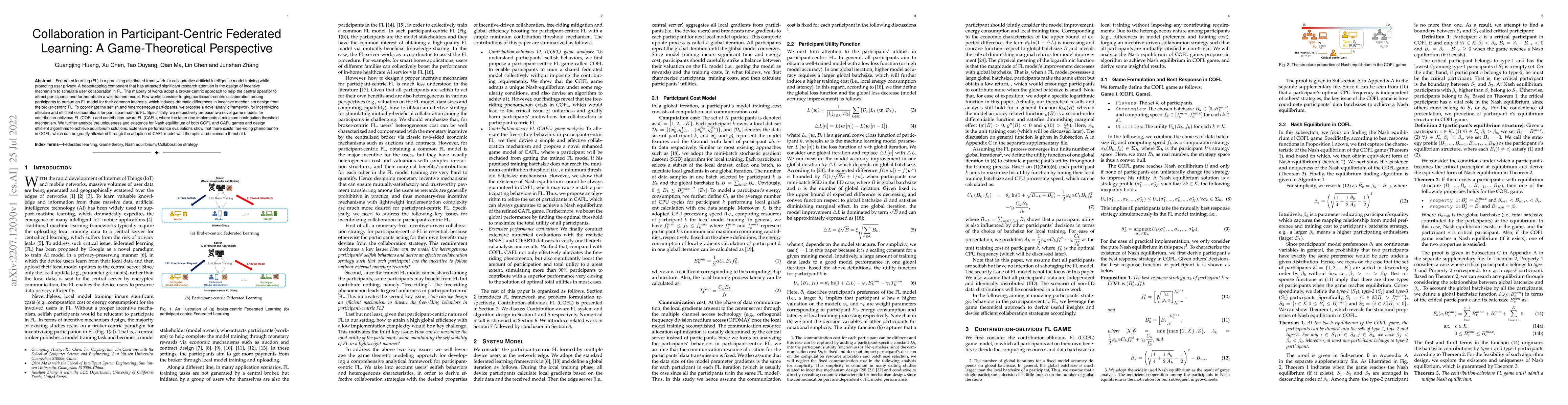Thumbnail for Collaboration in Participant-Centric Federated Learning: A
  Game-Theoretical Perspective