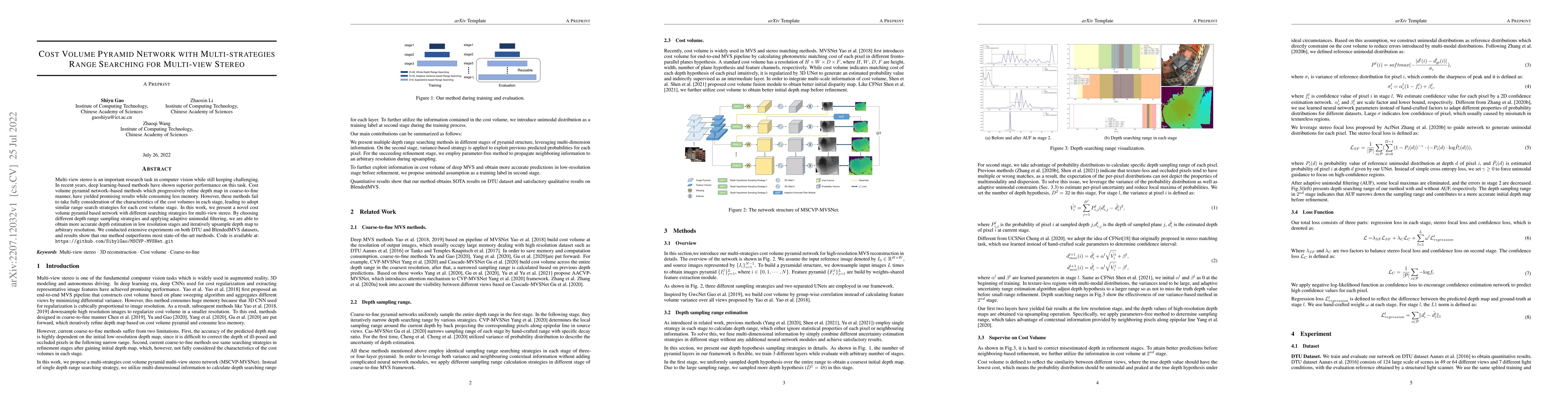 Thumbnail for Cost Volume Pyramid Network with Multi-strategies Range Searching for
  Multi-view Stereo