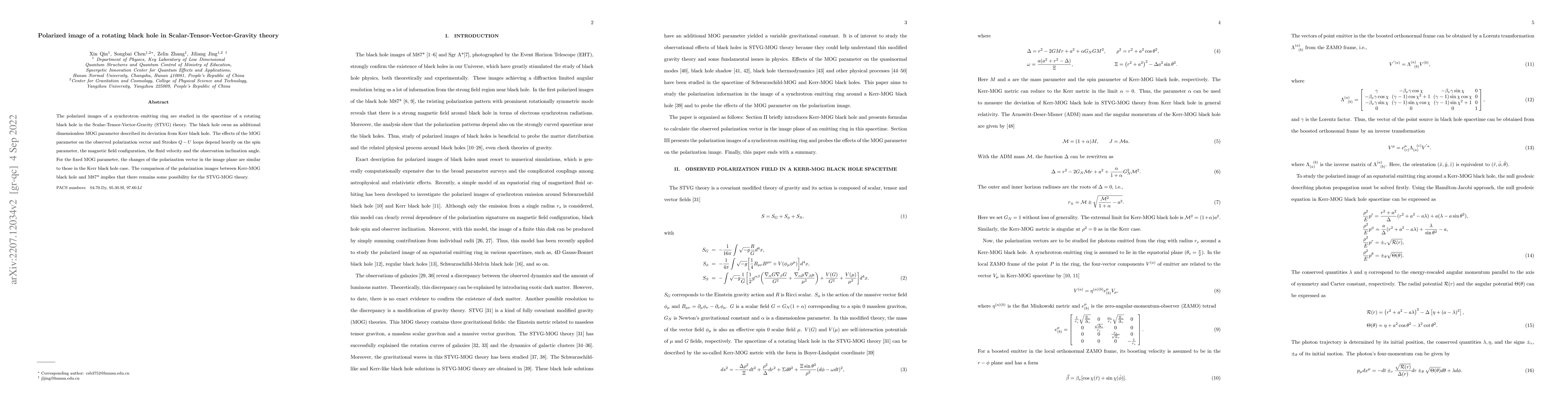 Thumbnail for Polarized image of a rotating black hole in Scalar-Tensor-Vector-Gravity
  theory