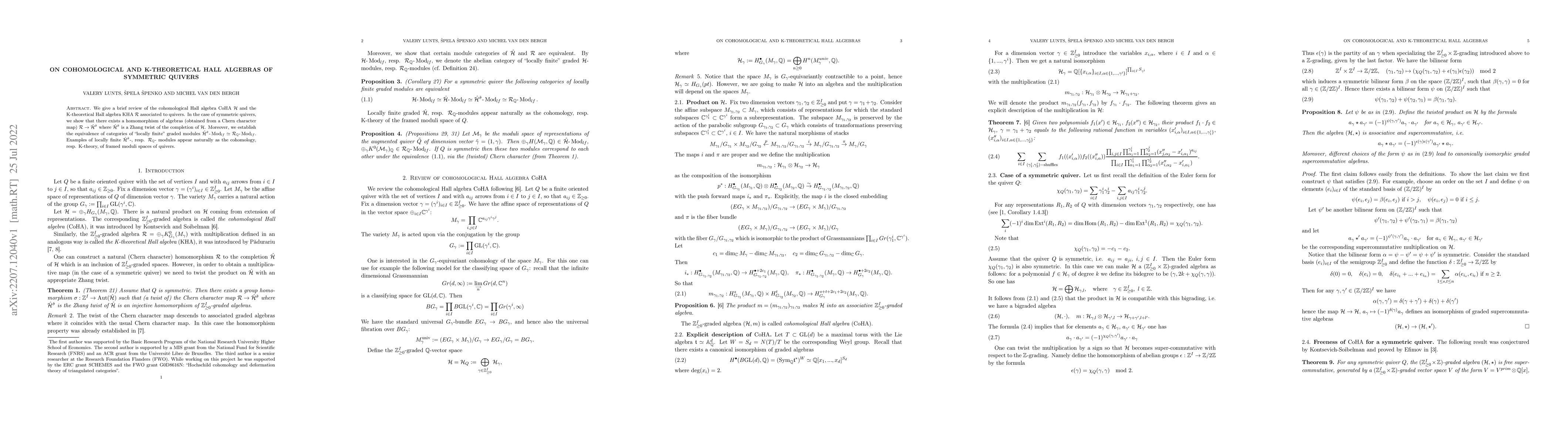 Thumbnail for On cohomological and K-theoretical Hall algebras of symmetric quivers