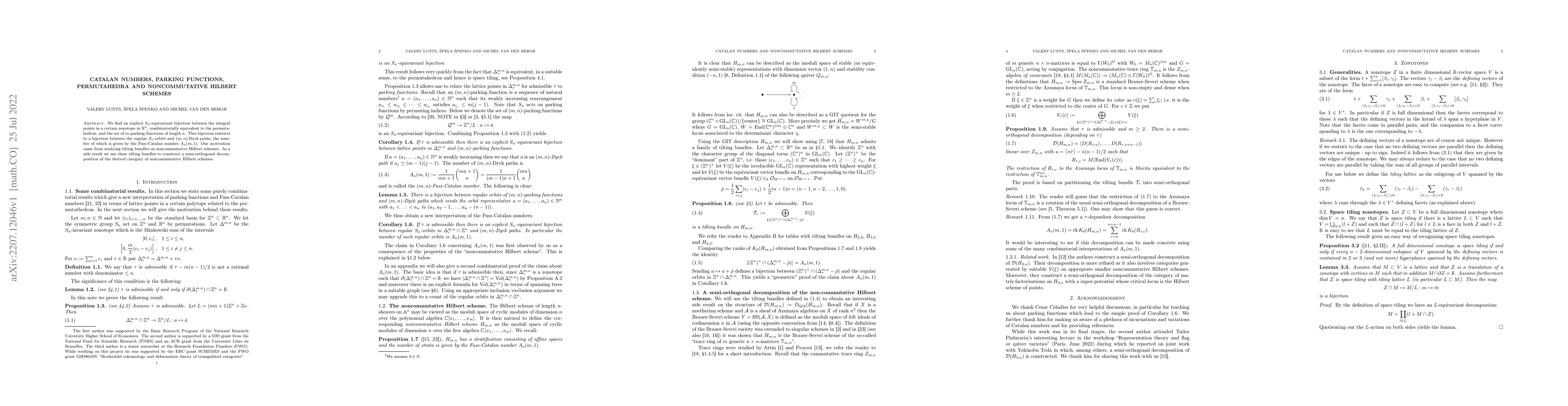 Thumbnail for Catalan numbers, parking functions, permutahedra and noncommutative
  Hilbert schemes