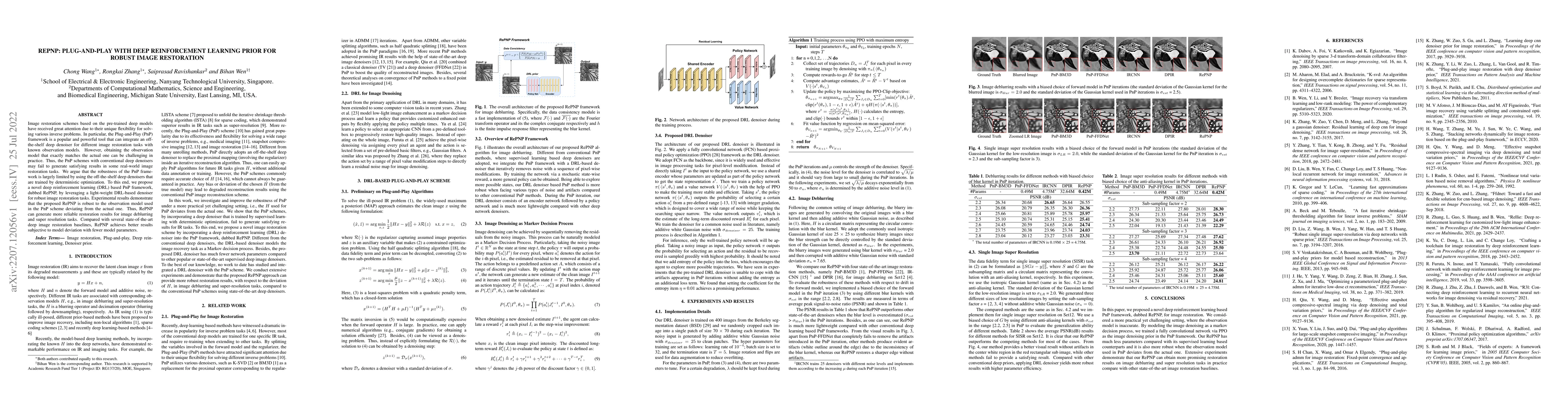Thumbnail for REPNP: Plug-and-Play with Deep Reinforcement Learning Prior for Robust
  Image Restoration