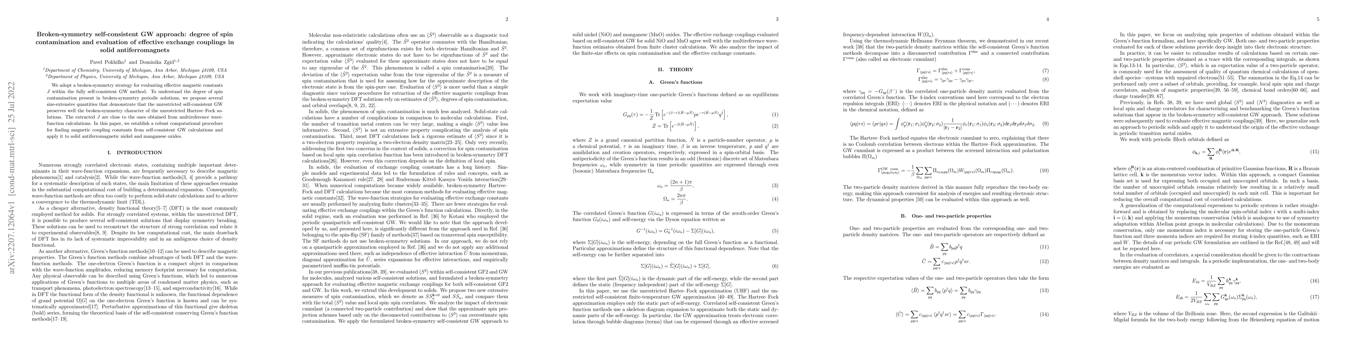 Thumbnail for Broken-symmetry self-consistent GW approach: degree of spin
  contamination and evaluation of effective exchange couplings in solid
  antiferromagnets