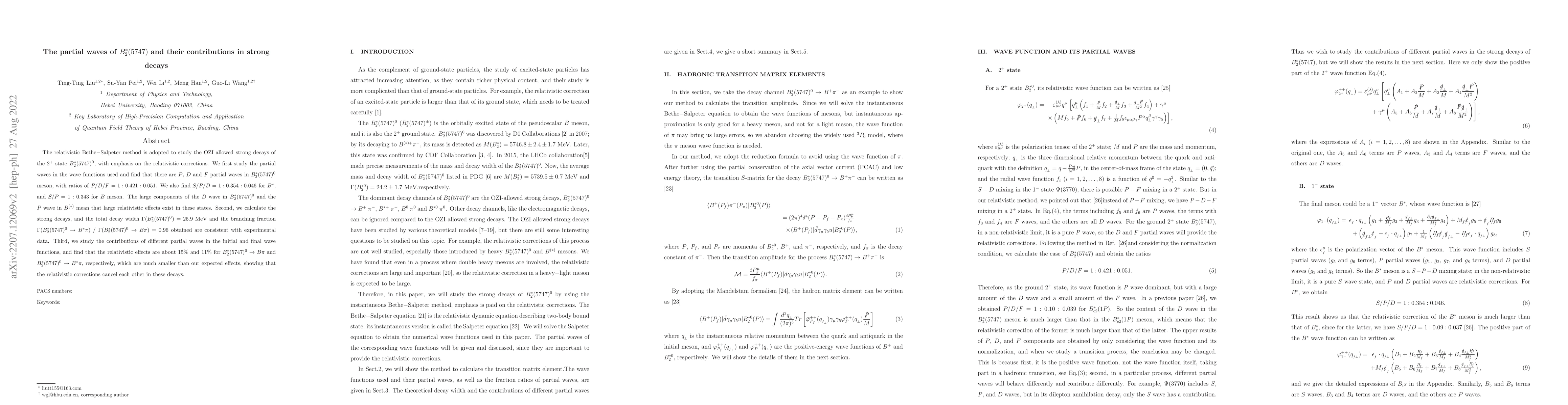 Thumbnail for The partial waves of $B^{*}_{2}(5747)$ and their contributions in strong
  decays