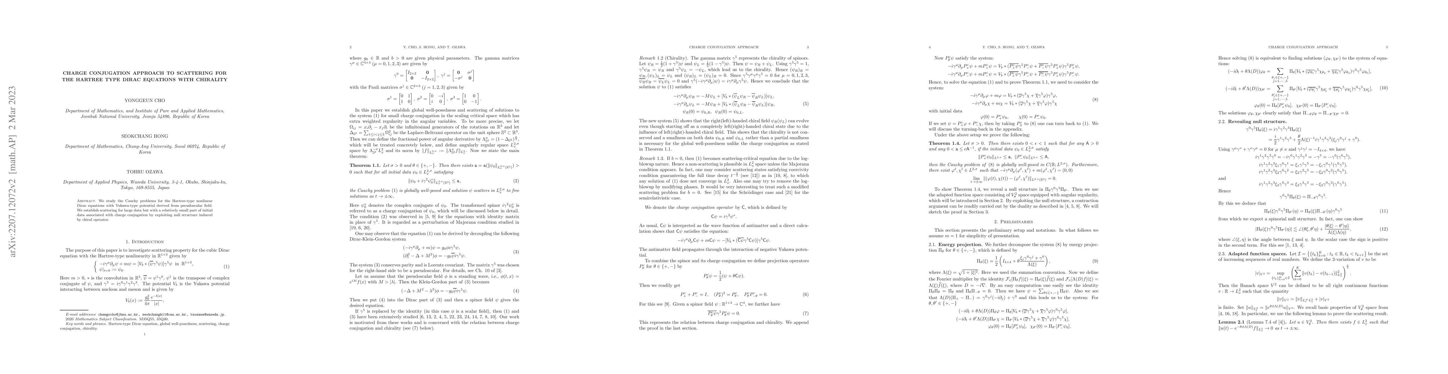 Thumbnail for Charge conjugation approach to scattering for the Hartree type Dirac
  equations with chirality