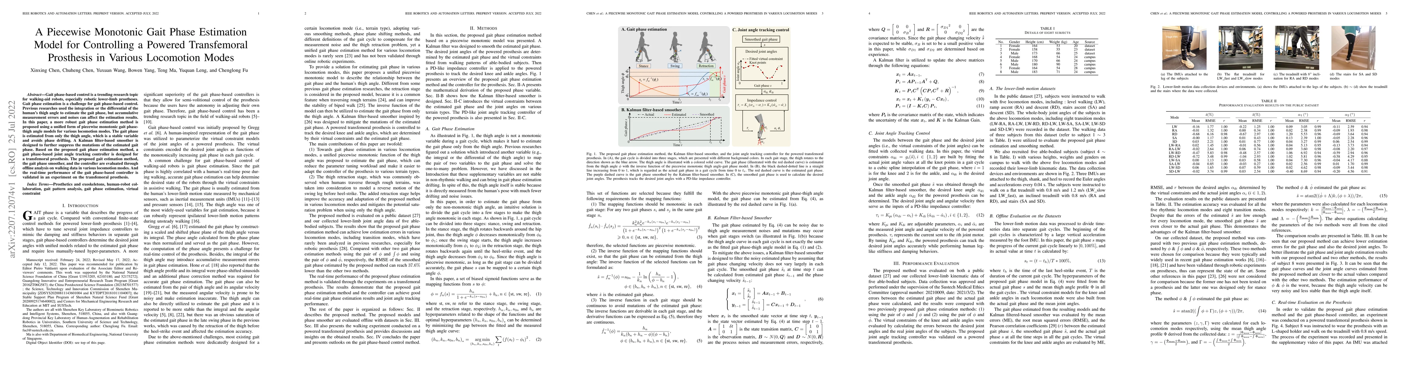 Thumbnail for A Piecewise Monotonic Gait Phase Estimation Model for Controlling a
  Powered Transfemoral Prosthesis in Various Locomotion Modes