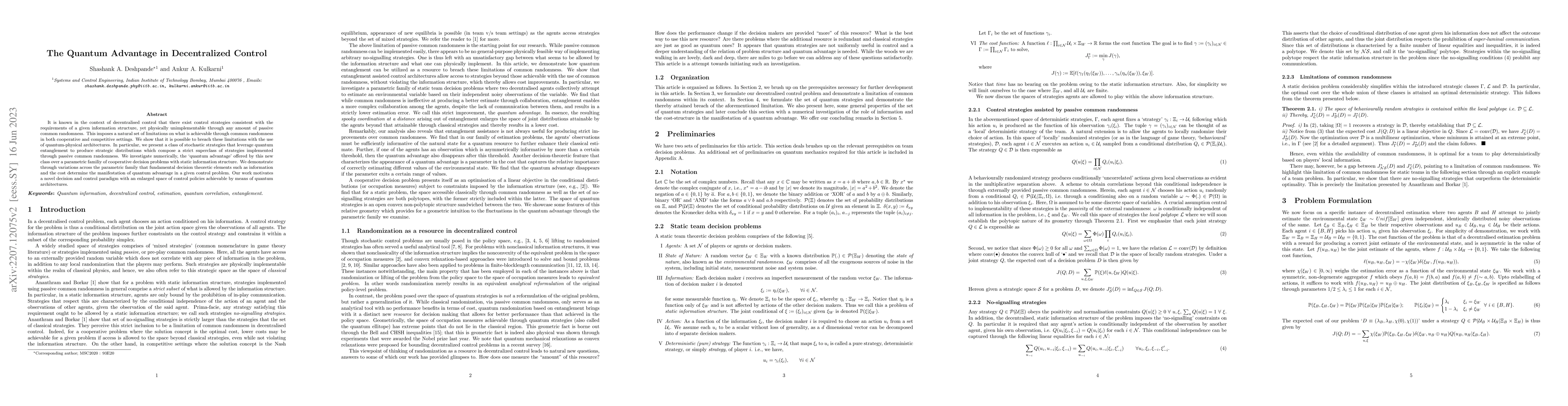 Thumbnail for The Quantum Advantage in Decentralized Control