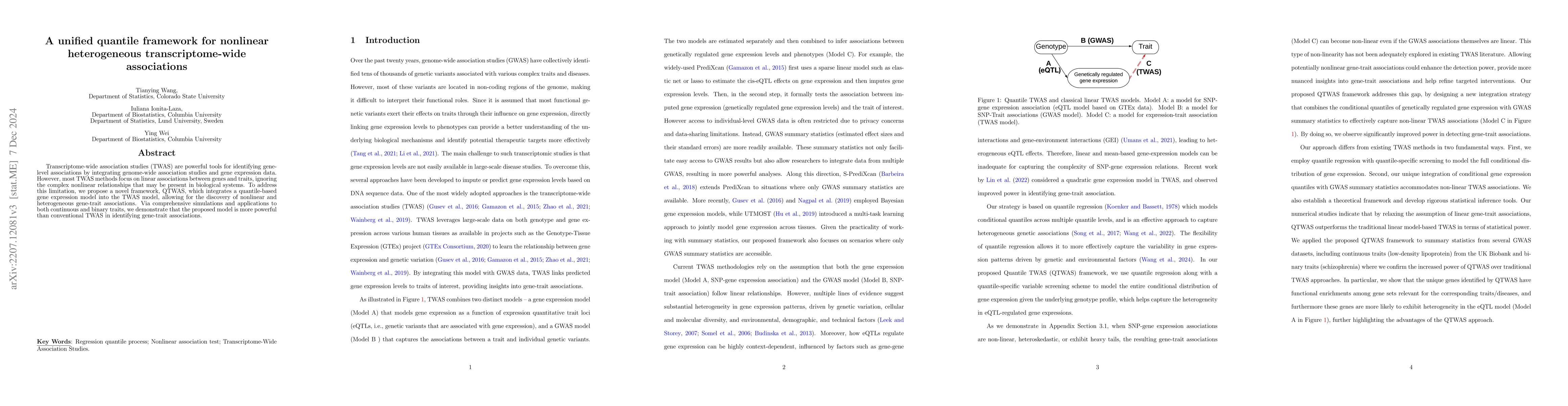 Thumbnail for A unified quantile framework reveals nonlinear heterogeneous
  transcriptome-wide associations
