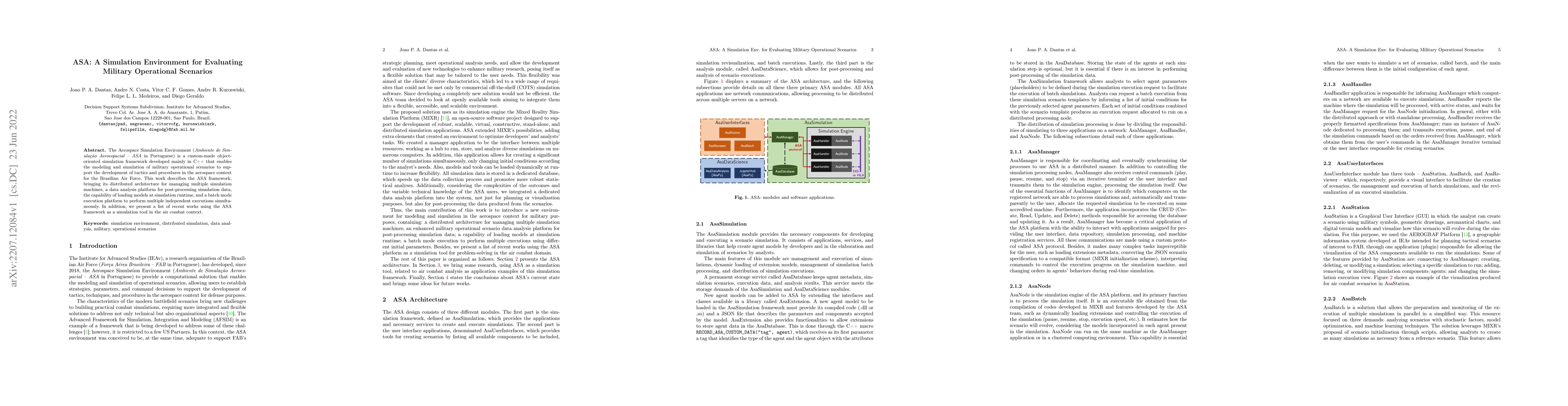 Thumbnail for ASA: A Simulation Environment for Evaluating Military Operational
  Scenarios