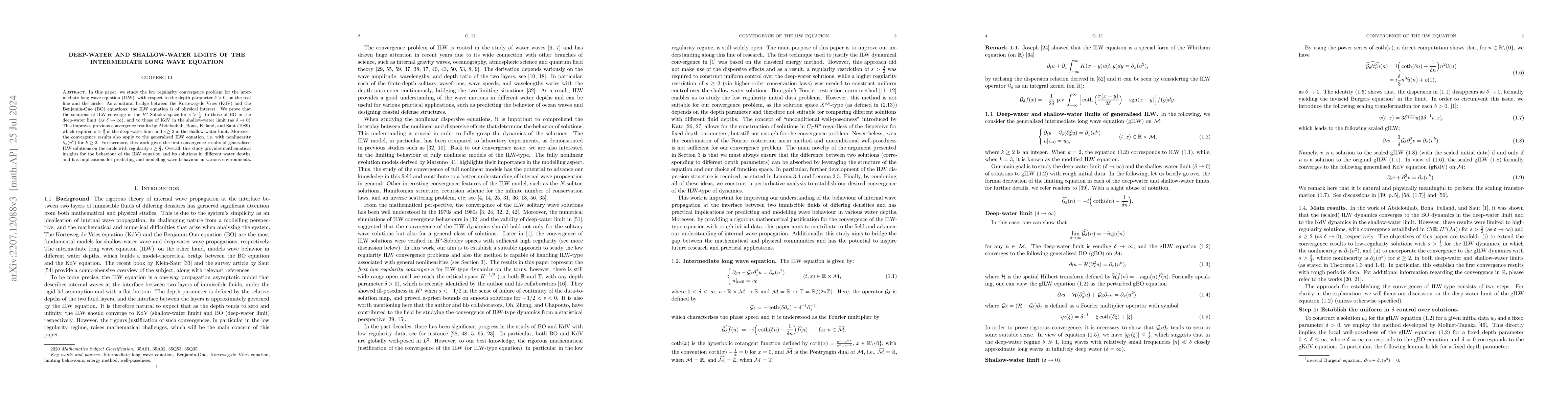 Thumbnail for Deep-water and shallow-water limits of the intermediate long wave
  equation